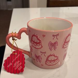 Pink Mug with Heart Handle and Cake Design